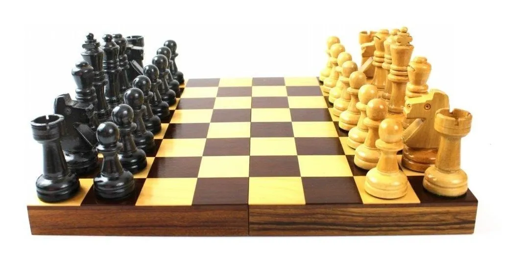 Jogo xadrez tabuleiro dobravel marchetado madeira macica casas5x5 cm e  pecas rei 10 cm